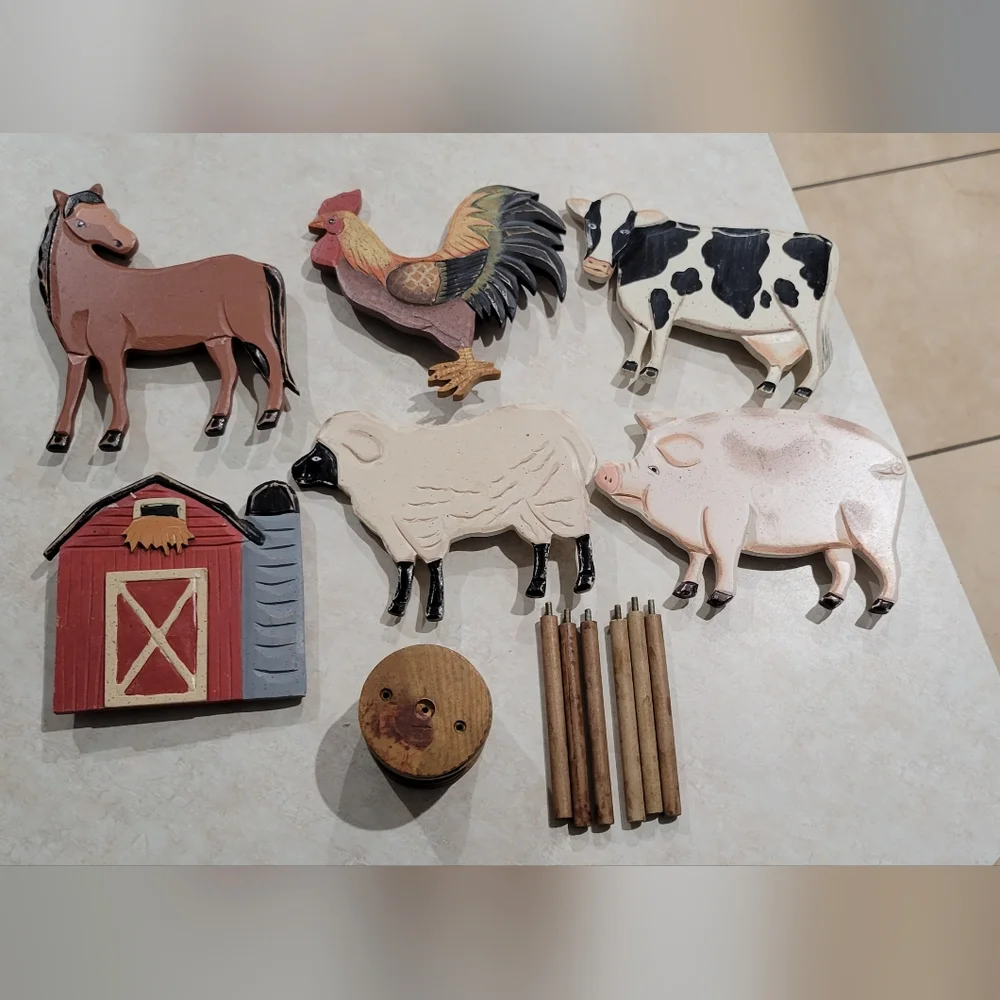 Curtain Hold Back Vintage Farm Animals Wooden Cow Pig Barn